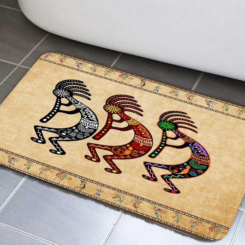 Southwestern Black Teal Kokopelli Native Bath Mat, American