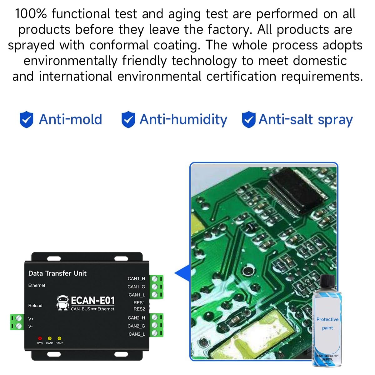 Prise en charge du convertisseur CAN vers Ethernet, peut répondre à 10 m/100 m d'adaptation du port réseau ECAN-E Series Standard CAN 2.0 DC 8-28 V de qualité industrielle (ECAN-E01-V2)
