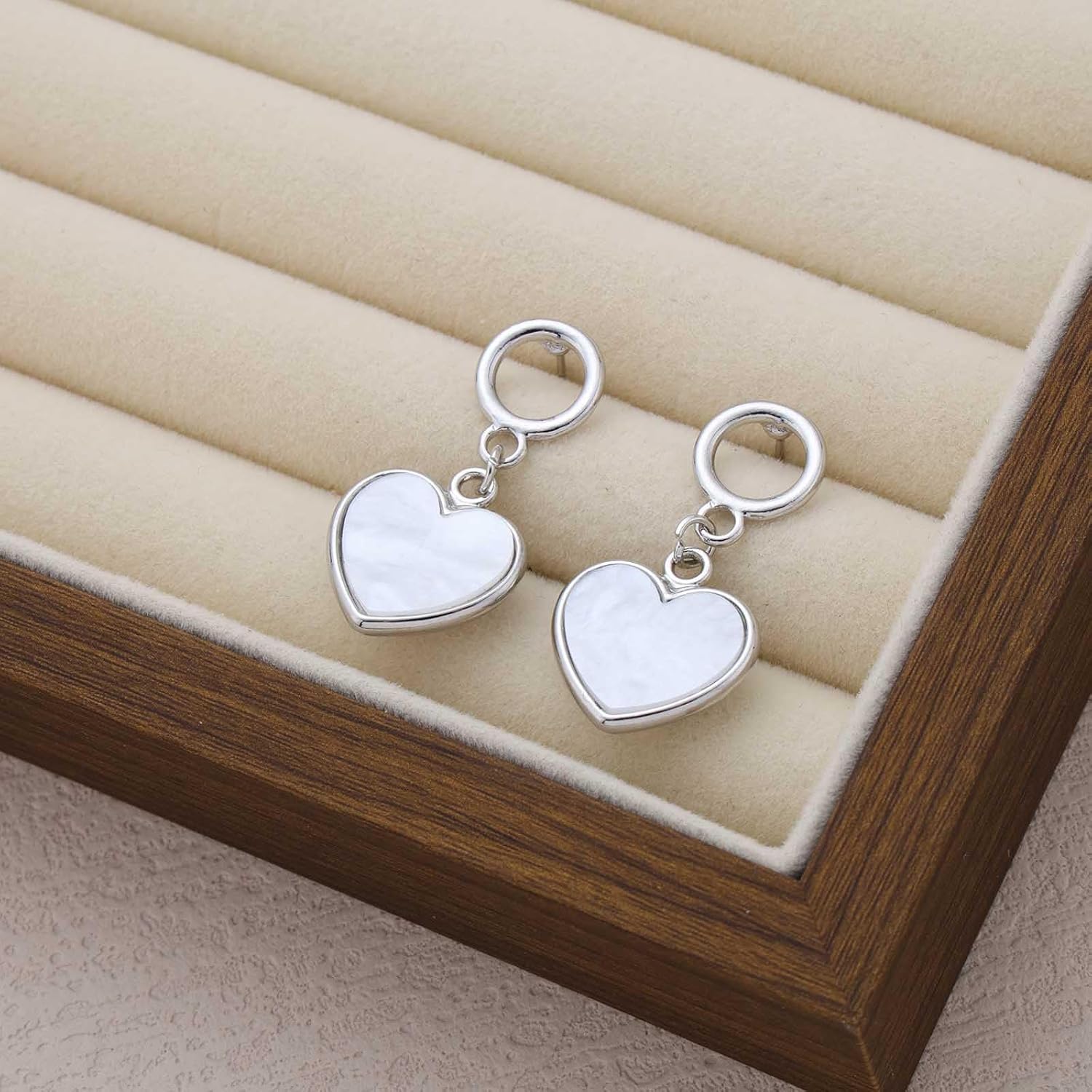 Bohemian Enamel Heart Dangle Earrings Silver Heart Drop Earring White Hearts Circle Hoop Earring Minimalist Hearts Stud Earrings Jewelry for Women - Image 4