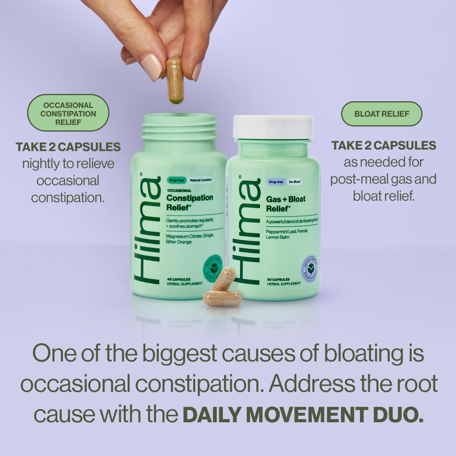 Hilma Daily Gas & Bloat Relief, Occasional Constipation Duo, 96 Vegan Caps — Amazon image 2