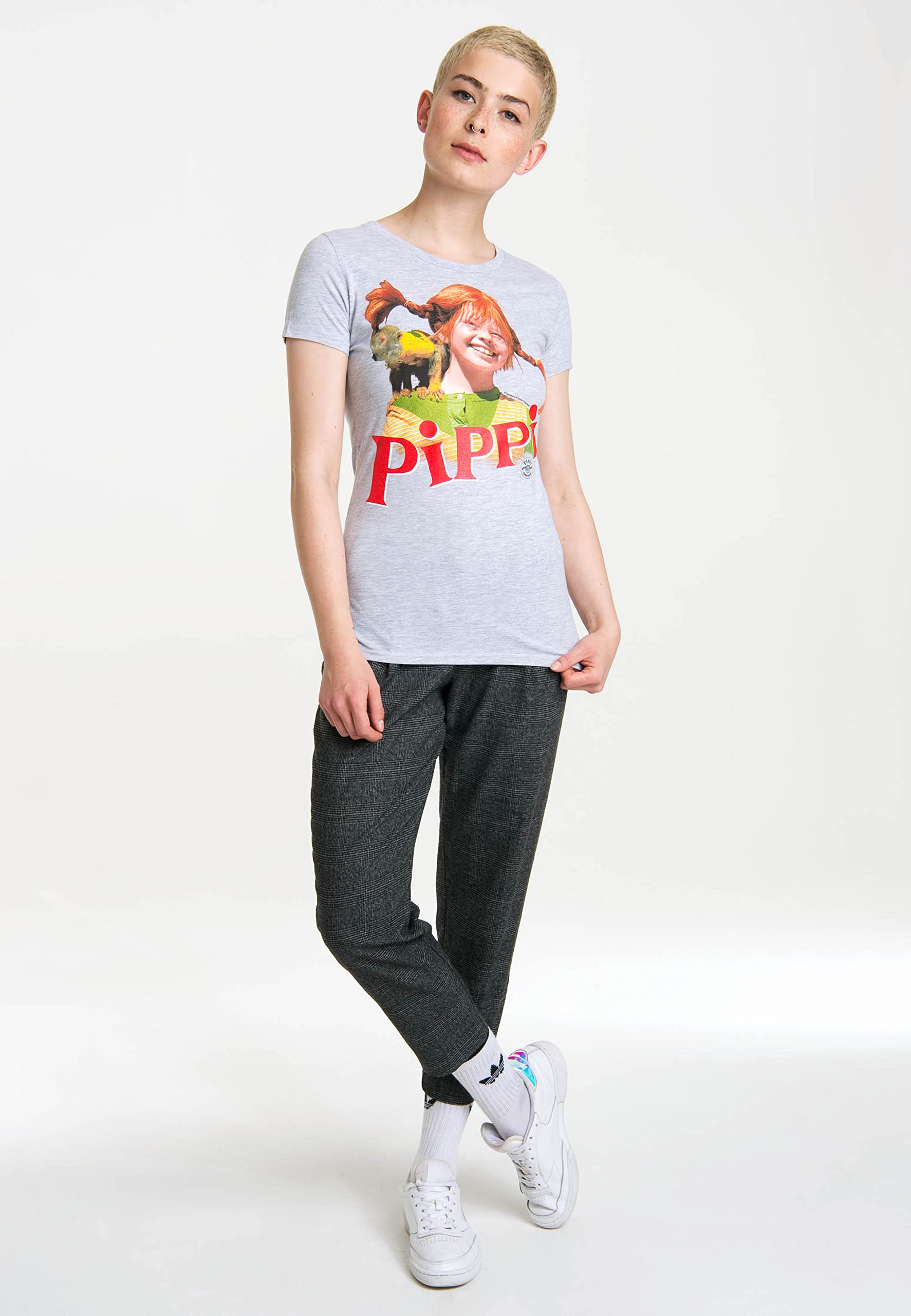 Logoshirt® Pippi Langstrumpf & Herr Nilsson T-Shirt Damen | Offiziell lizenzierter Pippi-Langstrumpf-Fanartikel, weiche Baumwolle, T-Shirt mit hochwertigem Frontprint