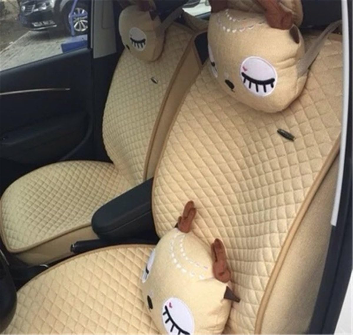 Empire-1503 Linen/Flax Car Seat Cushions 11 pcs Set - Anti-skidding with Silicone Gel Dots Universal Fit Seat Covers for Audi Jeep Ford Mercedes-Benz and 98% Other Types of Cars(Beige)