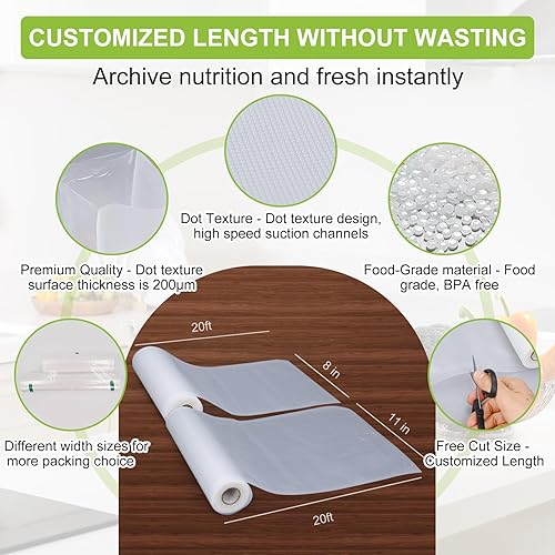 Miniatura 3 de Bolsas selladoras al vacío, rollo de sellado al vacío sin BPA para guardar alimentos, sellar una comida, bolsas de vacío de alimentos de grado