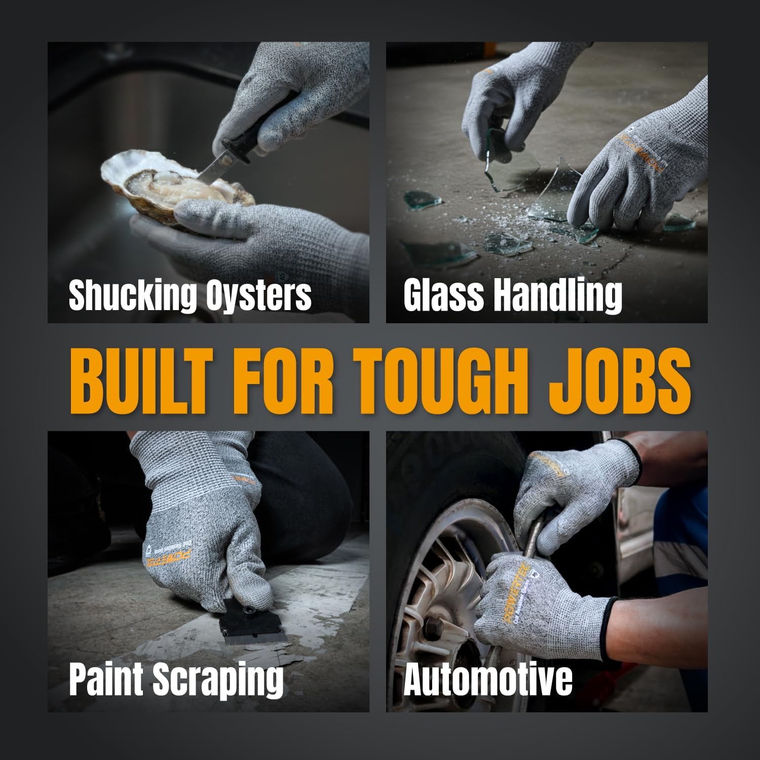 POWERTEC Cut-Resistant Work Gloves ANSI A5 – Touchscreen-Compatible, Oil-Resistant Grip, Breathable & Washable Safety Gloves for Construction, Tile Installation & Metalwork, 1 Pair, Size M (72375)