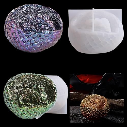 Voyyphixa Molde de silicona de resina de huevo de dragón 3D, moldes de silicona de animales dormidos para resina epoxi, manualidades para arcilla