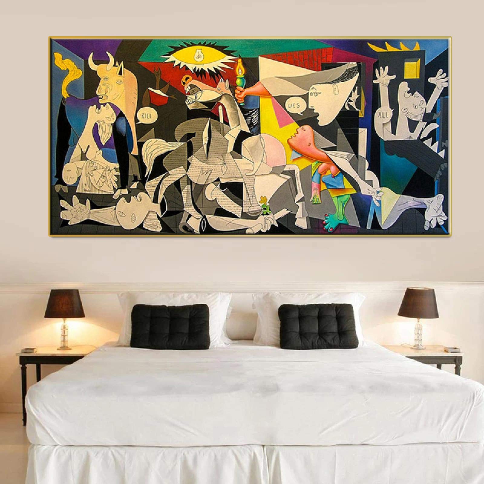Cuadro de Picasso - Cuadros de Guernica-Picasso - lienzo decoración de la pared del hogar obras copia famoso póster de pared impresiones de arte 80x180cm (32x71in) con marco