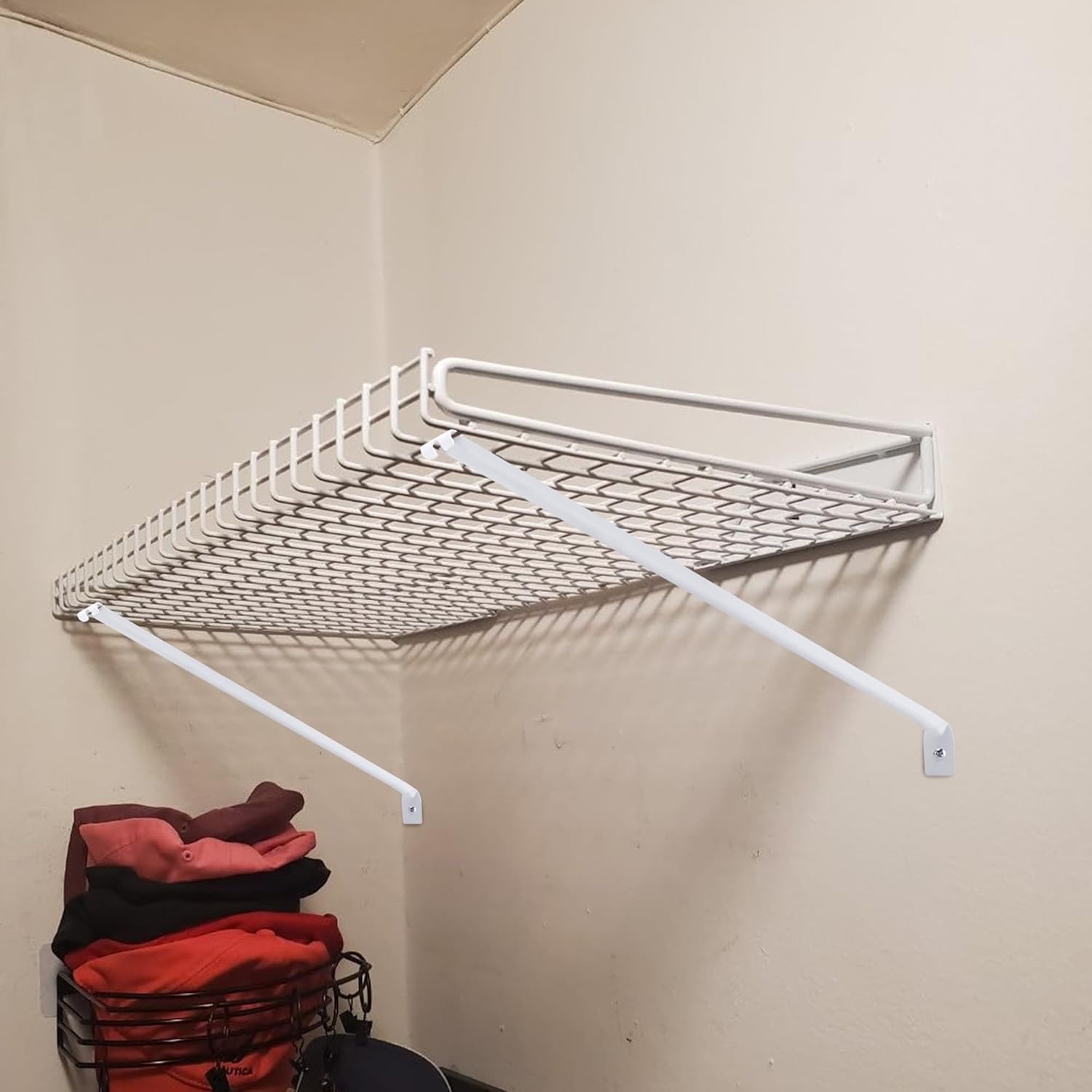 4 Pcs Wire Shelf Support Brackets,12 Inch Metal Support Brackets for Wire Shelving with Anchors and Screws,Closet Support Bracket for Wardrobe Wall Bracket Wire Shelves Racks