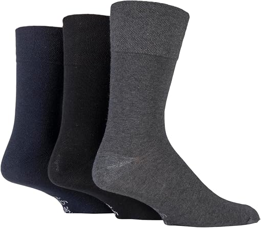 Gentle Grip Men's 3 Pair Plain Cotton Socks Black/Navy/Grey 6-11