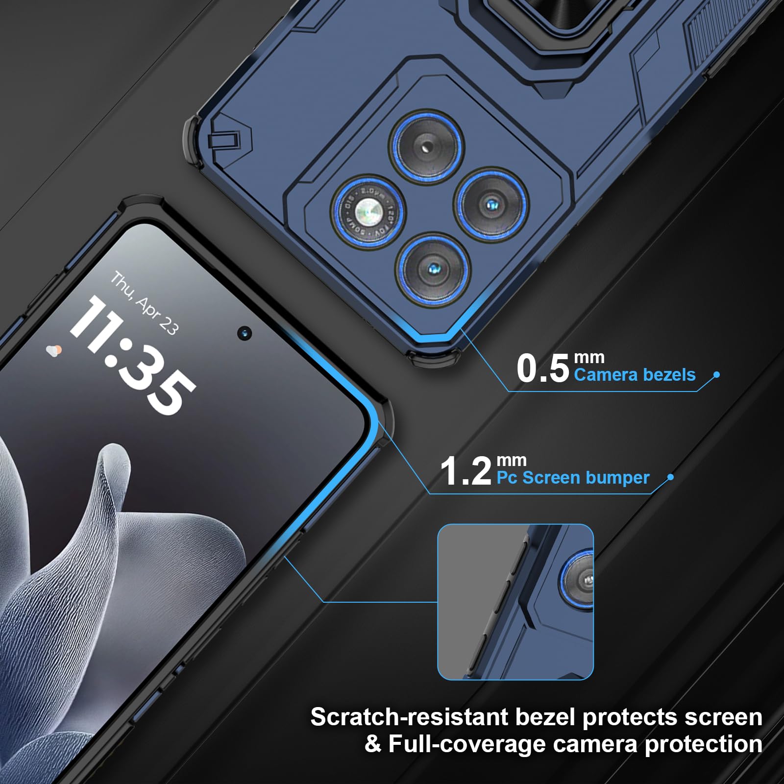 Funda para CMF Phone 2 Pro, Carcasa Antigolpes con Soporte anular metálico, Case Protectora de Grado Militar, Negro — view 1339