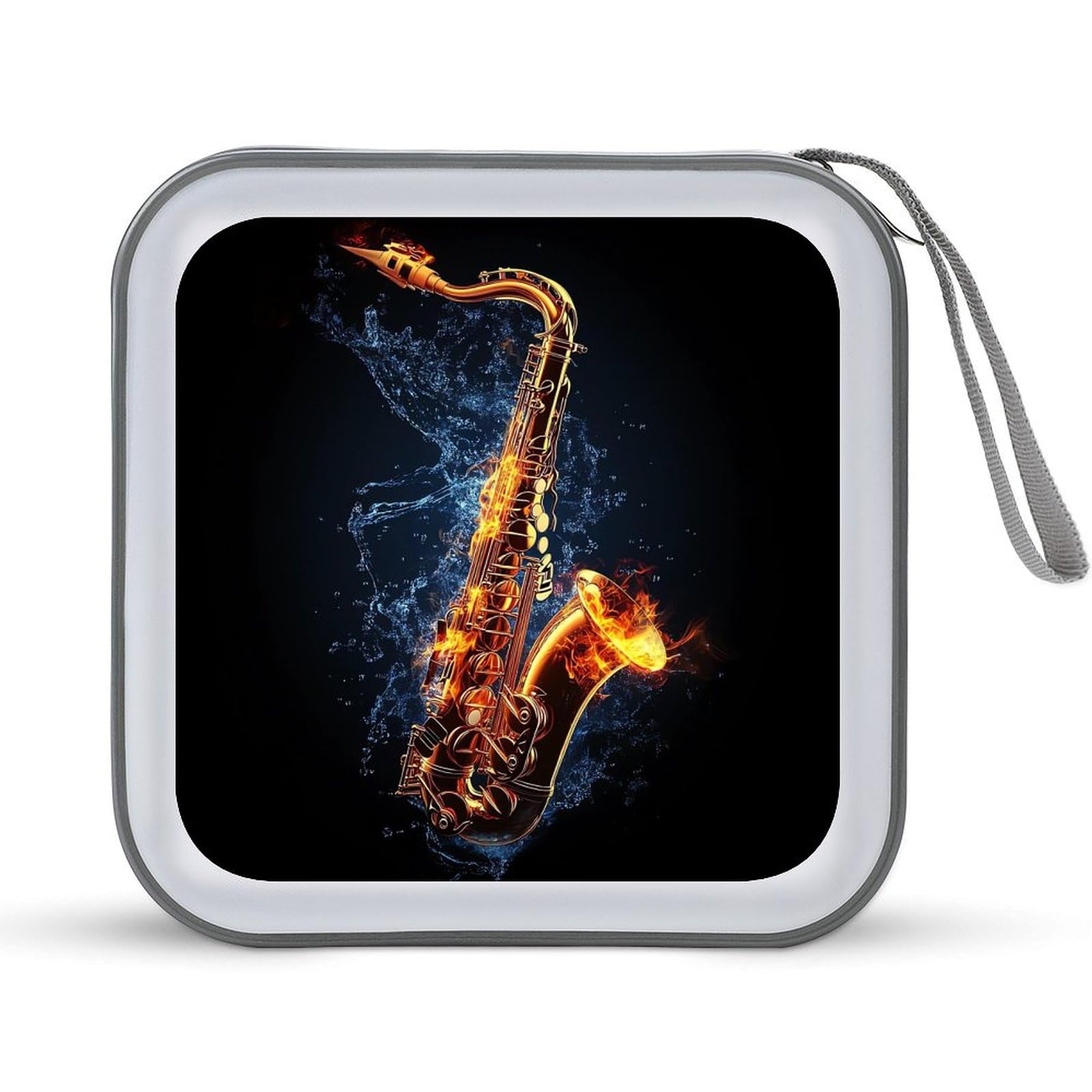 Saxophone Water Fire CD Case Plastic DVD Case Holder Wallet Disc Storage Organizer for Car Travel