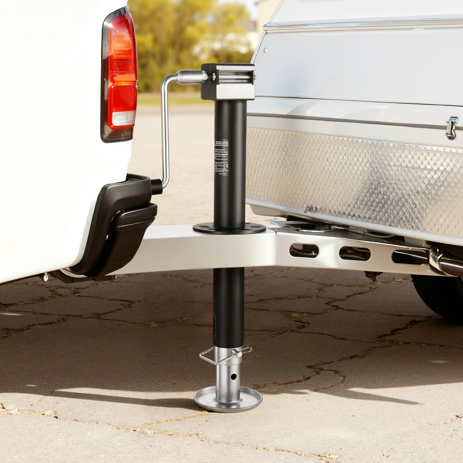 VEVOR Gato para Remolque Tipo A, Capacidad de 2267 kg, Carrera Vertical de 381 mm, con Pie Ajustable de 7 Niveles, Casquillo para Taladro, para Remolques de Caravanas, Utilitarios y de Yates
