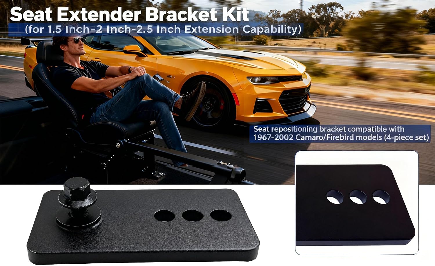 Aerospace-Grade Aluminum Seat Relocation Brackets Kit for 1967-2002 Camaro/Firebird | 1.5/2/2.5" 3-Position Adjustable | 50% Lighter Than Steel | Anti-Corrosion & Rustproof (Set of 4)