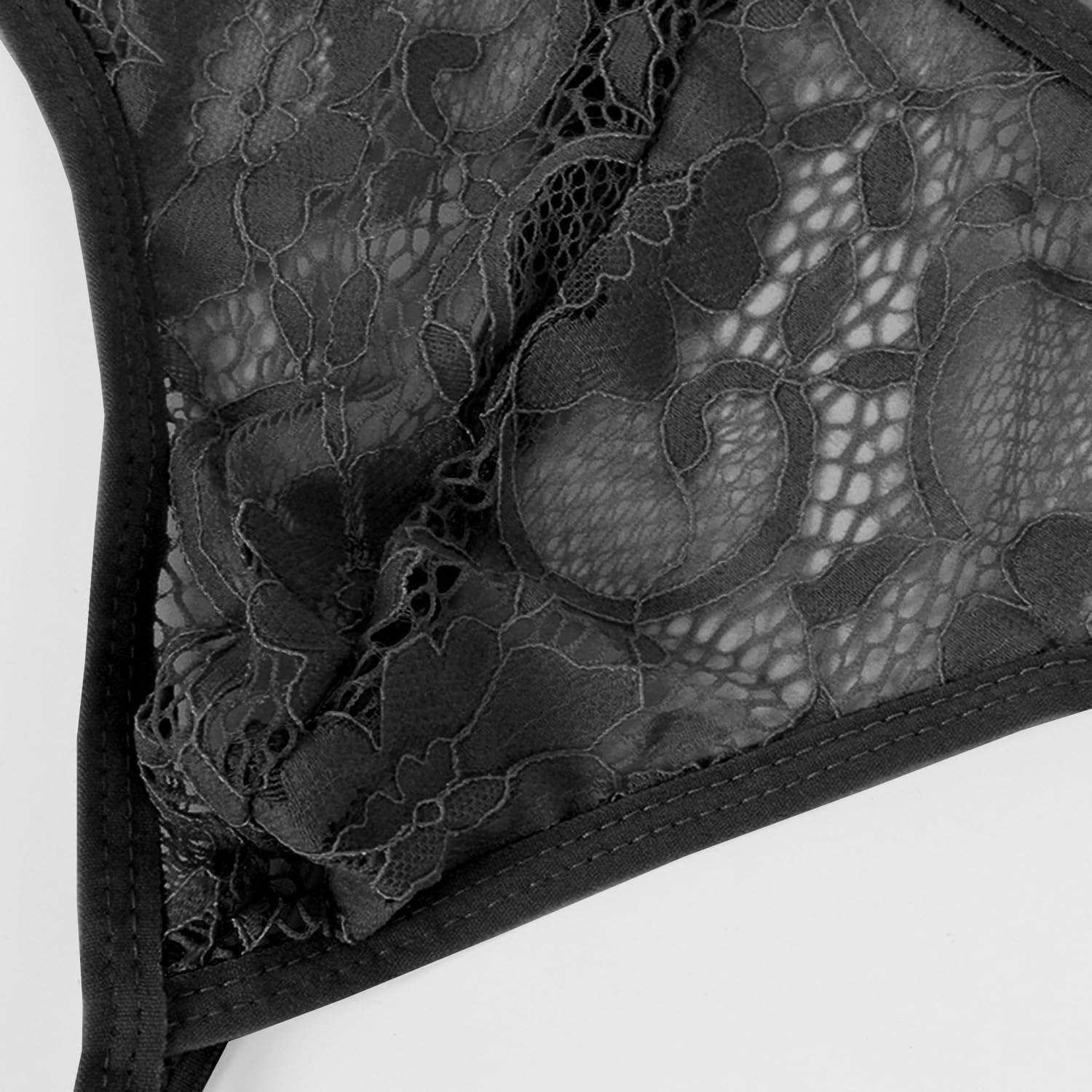 Mens Lace Thong Sexy Low Rise T-back G-string with Adjustable Stretch Waistband Comfortable Men's Thong Underwear - Image 3