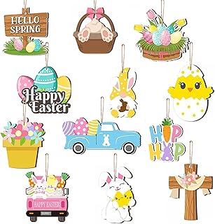 24 Pcs Easter Ornaments for Tree Wood, Both-Sided Printing Easter Christmas Tree Decorations Hanging