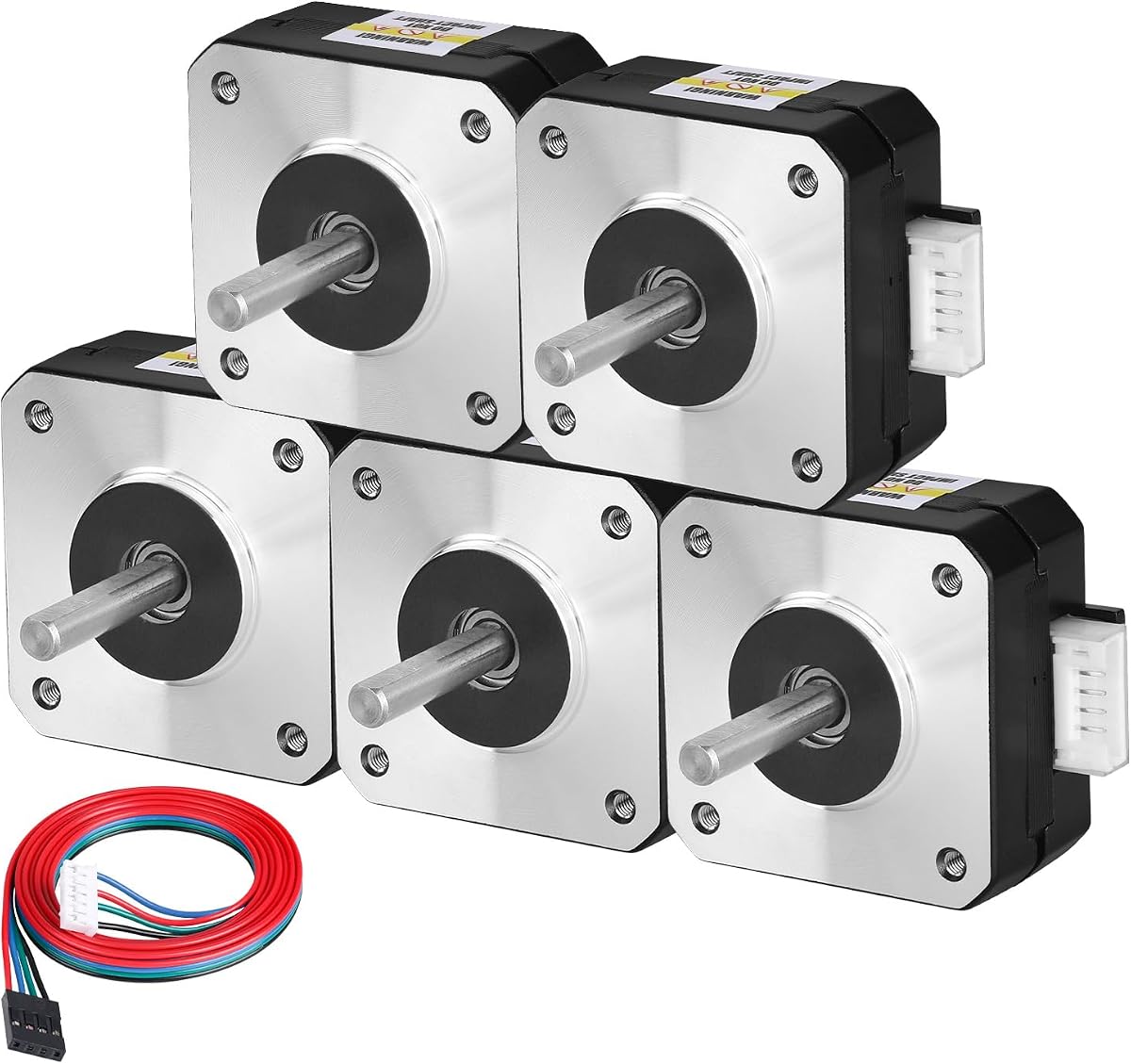 5Pack Nema 17 Stepper Motor 42x21mm 0.13Nm (18.41oz·in) 1.0A 3.5Ω | 42 Stepper Motor Bipolar 2 Phase High Torque Shaft 24mm φ5mm 4-Wire Cable 1M for 3D Printer DIY Robot CNC Machine