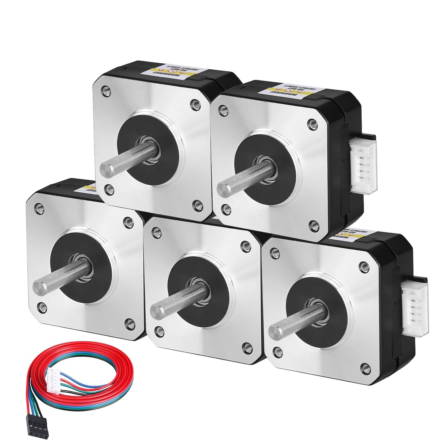 5Pack Nema 17 Stepper Motor 2 Phase 1.8‌°‌ 0.13Nm(18.41oz·in) High Torque Bipolar 21mm 1.0A 3.5Ω 4-Wire Shaft 24mm φ5mm 42 Stepper Motor Cable 1M for 3D Printer DIY Robot CNC Machine