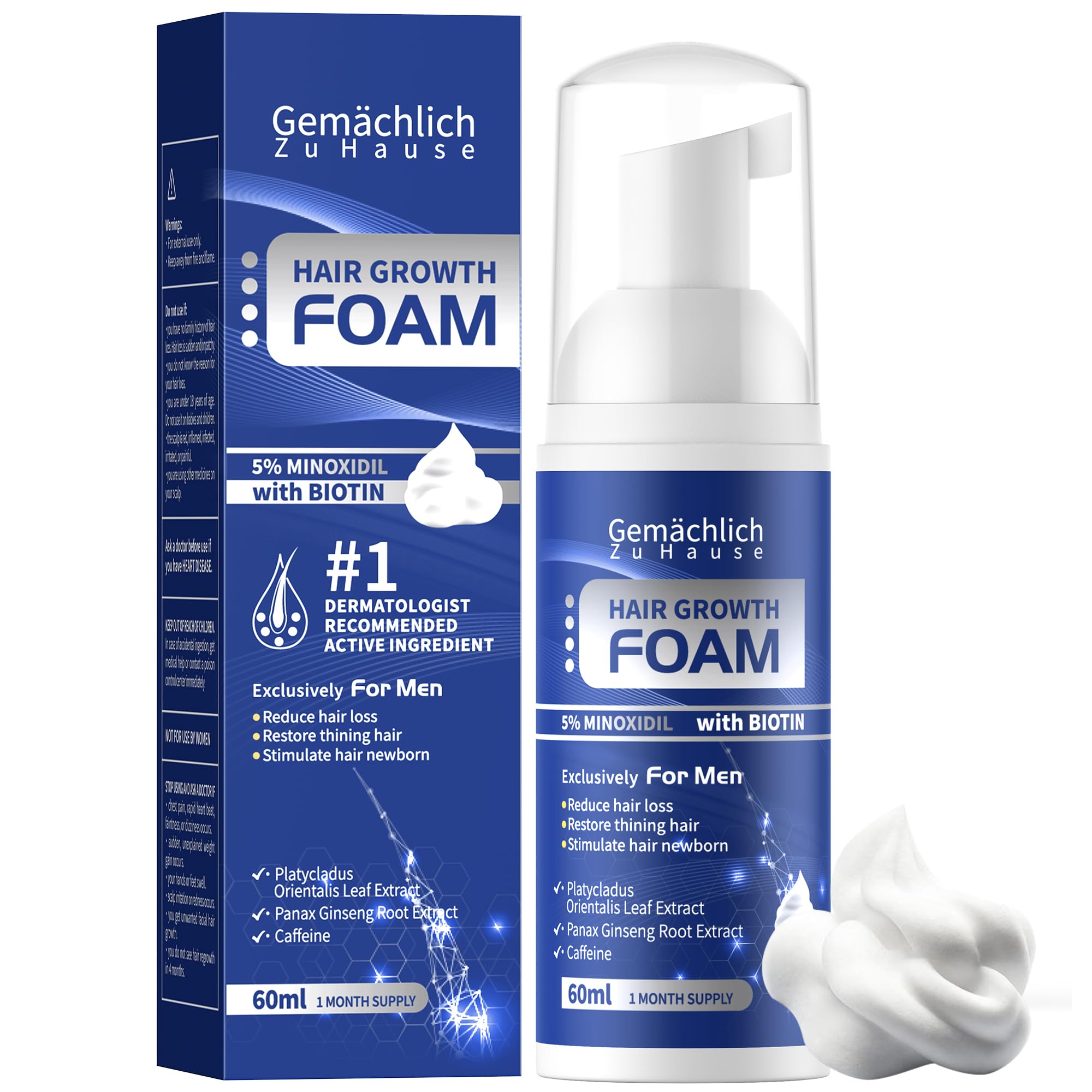 5 Minoxidil Foam for Men Hair Growth - Hair Regrowth Serum Treatment with Biotin Caffeine Rosemary Extract -