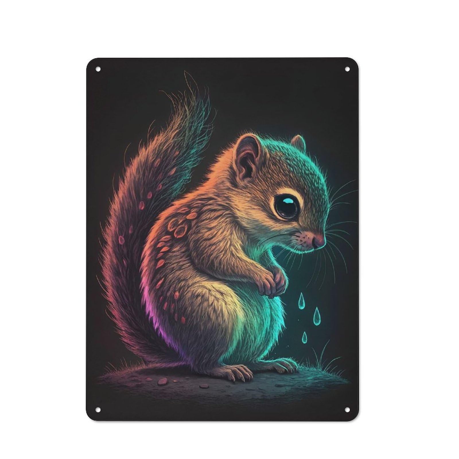 Junmoney Style-3 Vintage Metal Plaque 40X30cm Featuring Neon Sad Squirrel For Home Bar Wall, A Metal Wall Feature For Home Bars And Entertaining Spaces