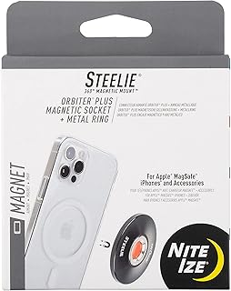 Nite Ize, Inc. STOMS-01-R8 Nite IZE Steelie Orbiter Plus Socket + Metal Ring, Holder iPhone 12 / Mini/Pro Max, Car Works with MagSafe Charger Magnetic Mount, Black
