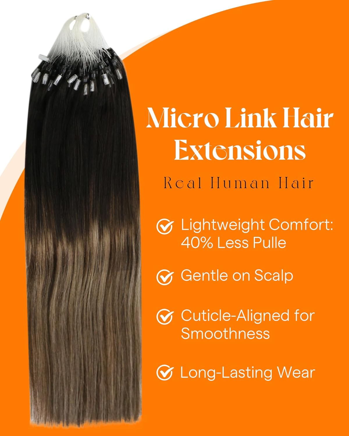 Sunny Hair 18inch 57g Micro Link Hair Extensions Human Hair Remy Microbead Hair Extensions Real Human Hair Black Balayage Brown Ombre Ash Blonde Micro Ring Hair Easy to Install