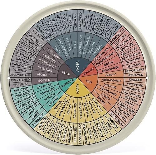 Cartel de pared redondo con texto en inglés «Emotions Feelings», póster de pared redondo de hojalata, consejero de salud mental, terapia, decoración