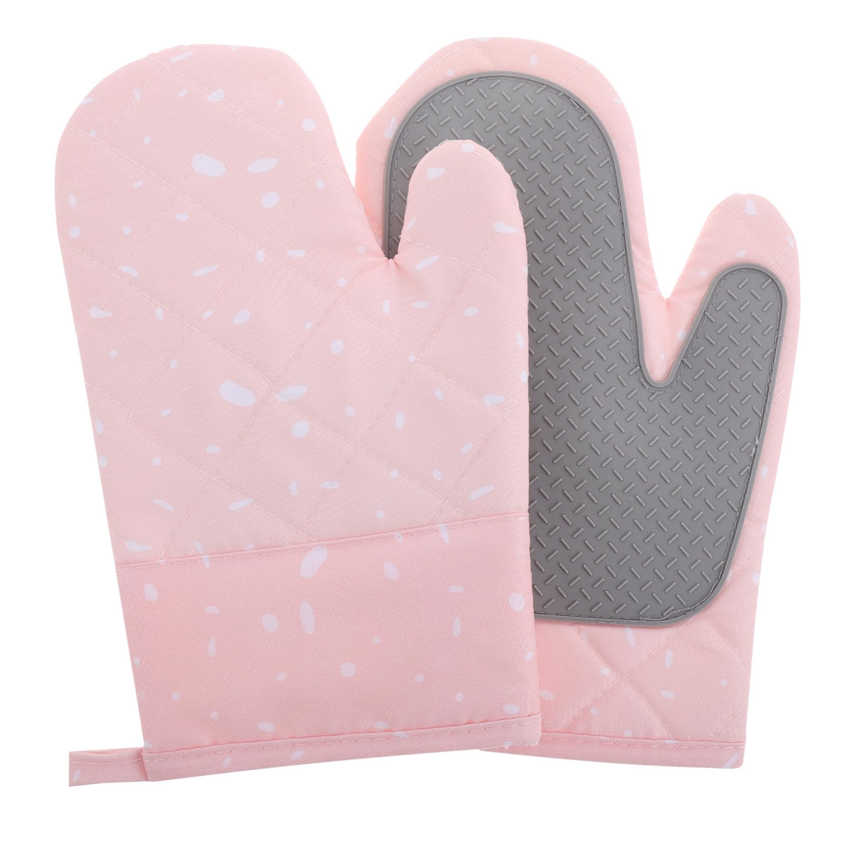 SOLUSTRE Insulated Oven Mitts Microwave Gloves in Soft Pink Set of Resistant for Baking Cooking and BBQ Protection