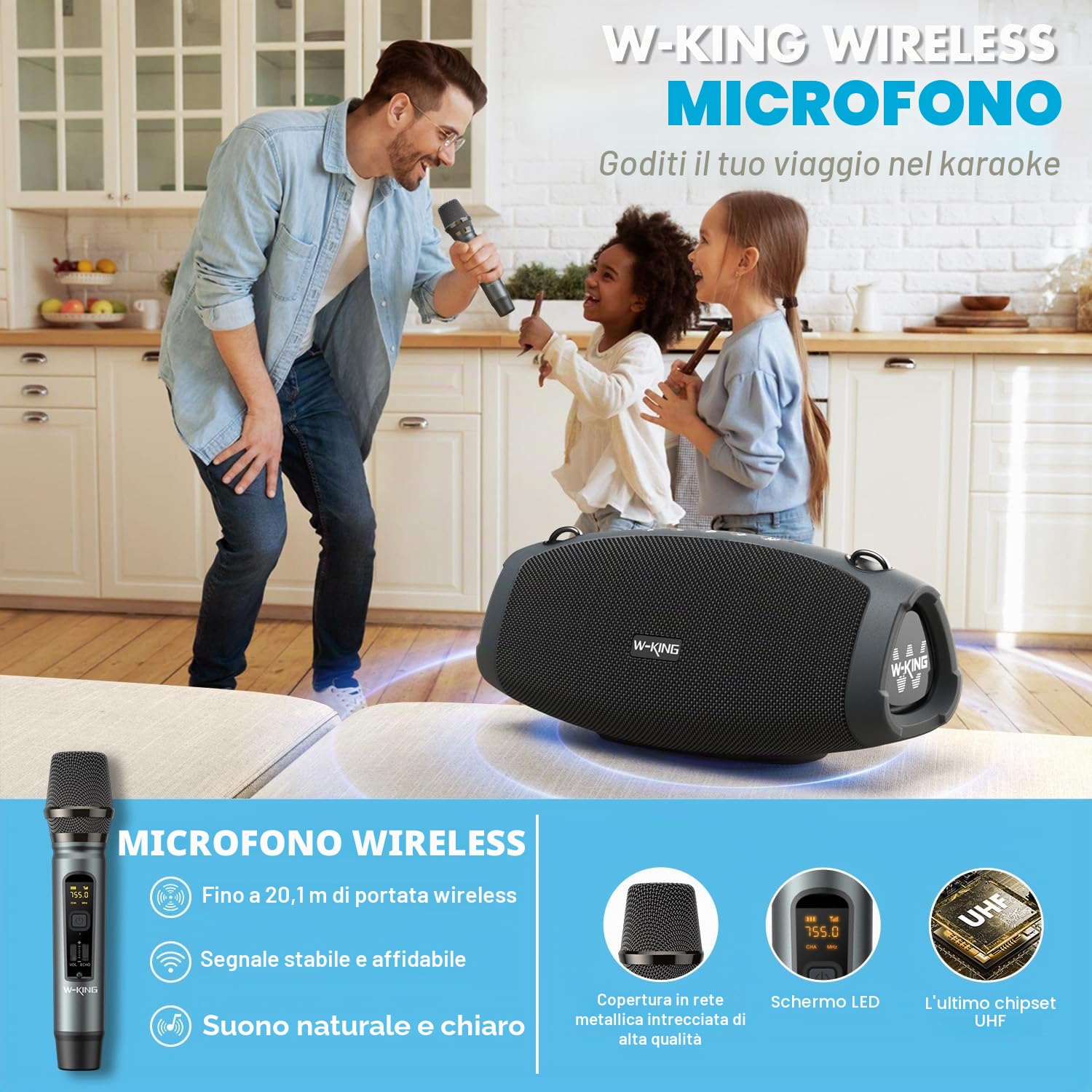 W-KING 120W PICCO 70W Cassa Bluetooth Altoparlante Potente Portatile Grande con Wireless Microfono, IPX6 Impermeabile per Esterni,Cinghia/Grande Basso/Accumulatore Di Energia/DSP/Audio/Sche TF/EQ/Apri