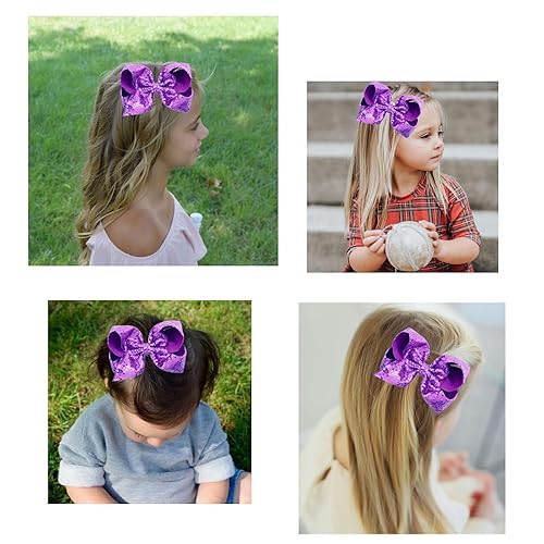 Miniatura 2 de 4 pinzas grandes para el cabello para niñas, de 5.5 pulgadas, hechos a mano, con brillantina, lazos para el cabello, pinzas de cocodrilo,