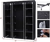 Vista 129 de 67" Portable Wardrobe Closet, Wardrobe Closet for Hanging Clothes with 2 Hanging Rods, 12 Clothes Storage Organizer Shelves, Non-Woven Fabric Grey