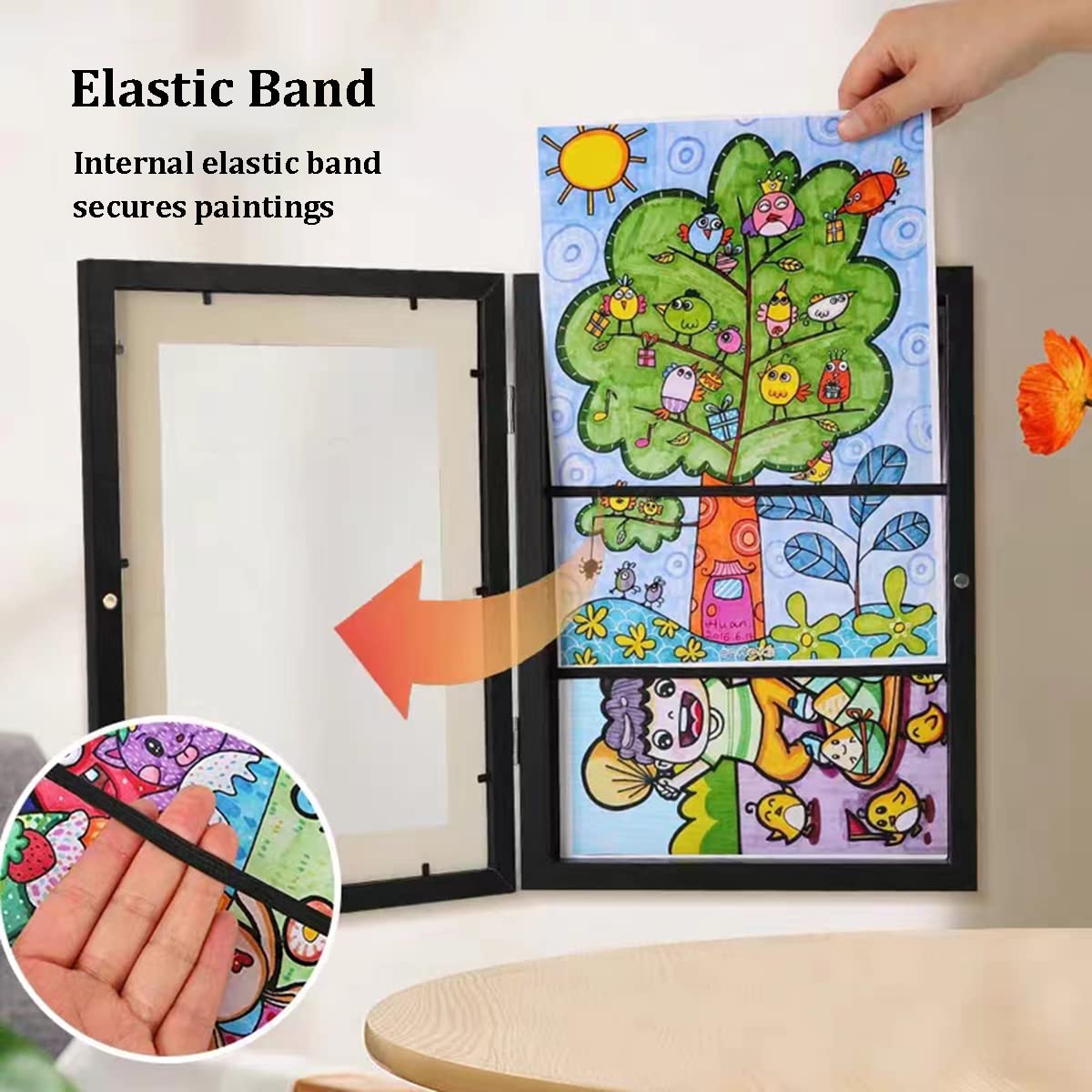 Cadre Dessin Enfant à Changer, Cadre Photo D'art pour Enfants, Cadre Ouverture Frontale A4 pour Stockage D'art Enfants, Cadre D'affichage D'œuvres D'art, Capacité 150 Œuvres D'art (1Pcs Noir)