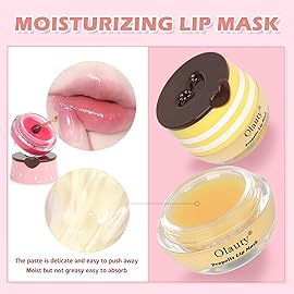 2PCS Bee Lip Balm Honey Pot, Honey Balm Strawberry Lip Sleep Masks Hydrating Prevention Dry and Cracked Lip Scrubs Exfoliator, Reduces Lip LinesLip Exfoliating Balm Sleeping Lip Mask