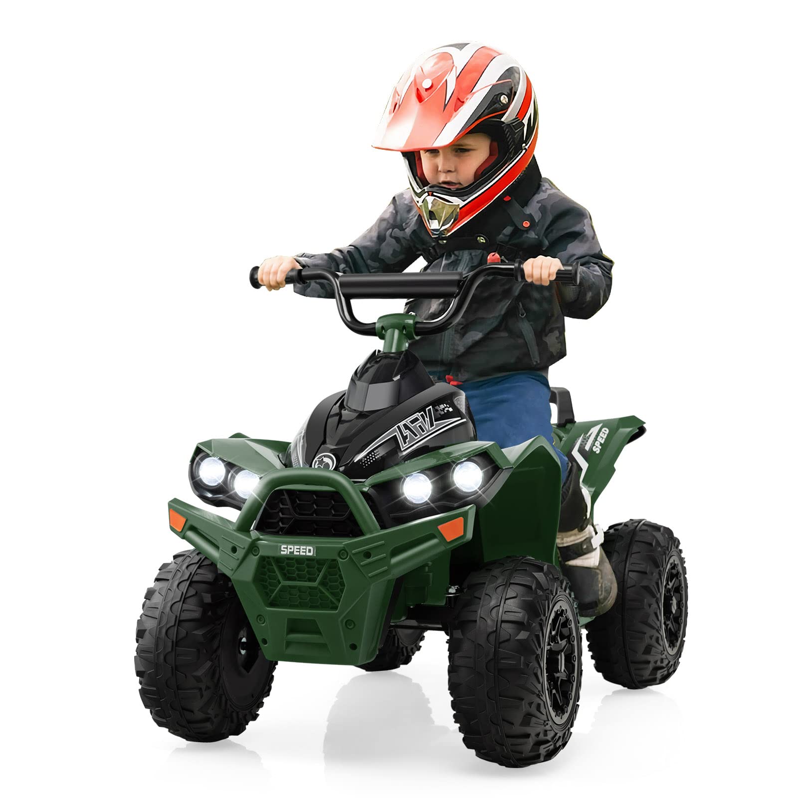 DREAMADE Quad Buggy Électrique Enfants 12V,Voiture Electrique Enfants 3-8Ans avec 2 Vitesses 2,2-4,3 km/h&Pédale&Phares LED&Klaxon&Musique,Véhicule Jouet Garçons Filles (Vert Militaire)