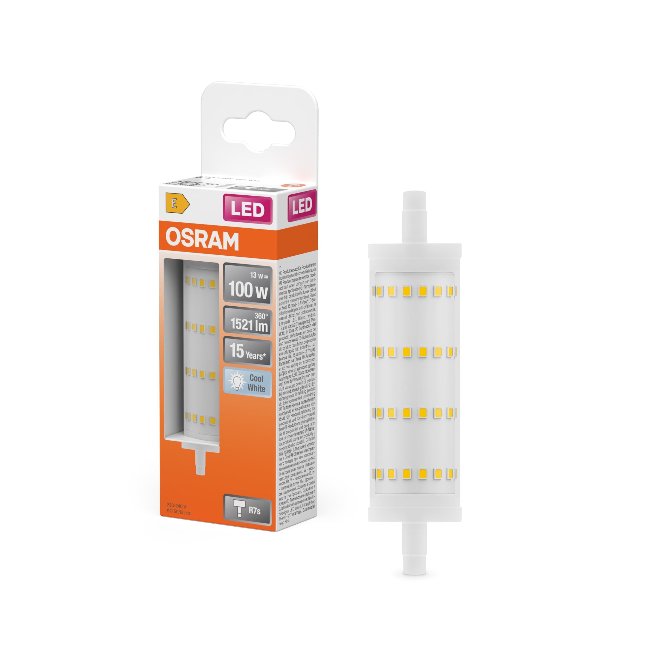 Osram LED Line LED lamp with R7s-Retrofit-Sockel, 13 W/1521 lm, Klar, kaltweißes Licht mit 4000 K, Nicht-dimmbar. IP20, bleifreies Glass, 28 mm DM,6-Pack