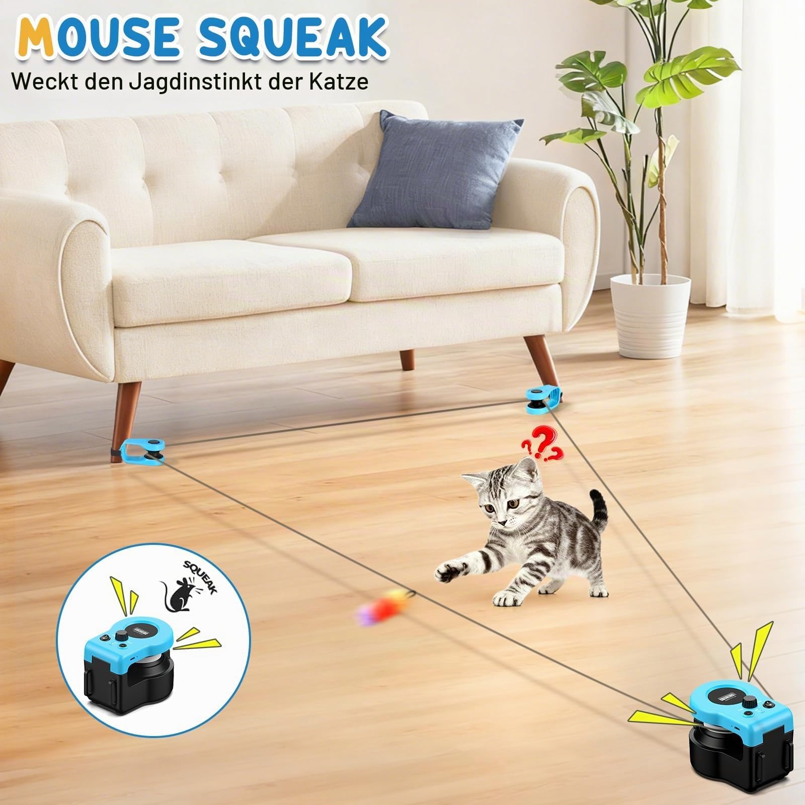 Elektrisches Katzenspielzeug & Intelligenzspielzeug für Katzen, Automatisch/Fernbedienbares Interaktives Katzenspielzeug für Hauskatzen mit Einstellbarer Geschwindigkeit, Realistischen Mäusegeräuschen