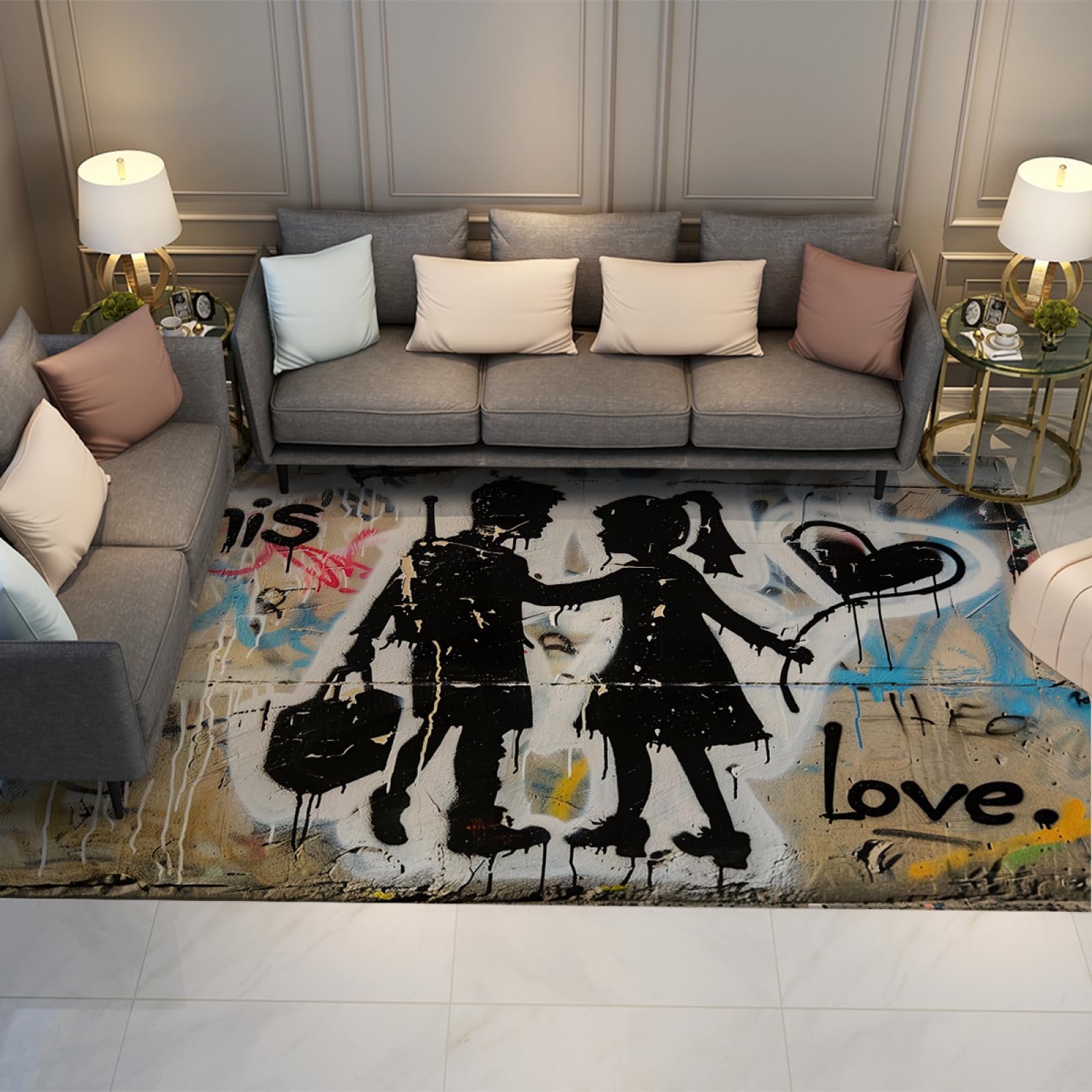 Tapis graffiti art moderne grand format 150x210 pour séjour