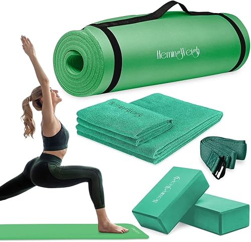 HemingWeigh Kit de yoga Set de esterilla de yoga incluye correa de transporte, bloques de yoga, correa de yoga y 2 toallas de microfibra de yoga