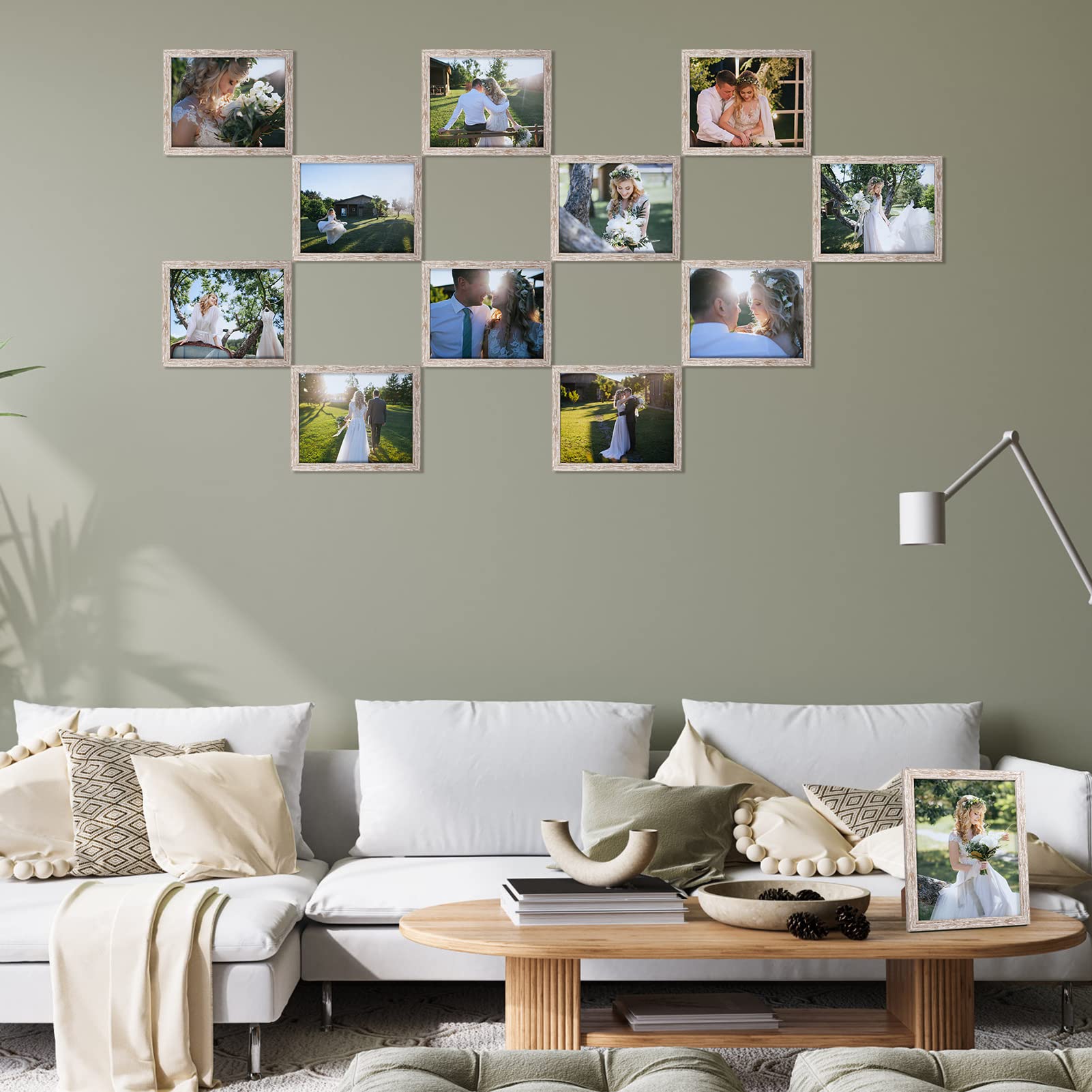 Lyeasw Cornice portafoto rustica, 8 x 10, set di 12 cornici, multi venatura del legno, per parete o tavolo, beige
