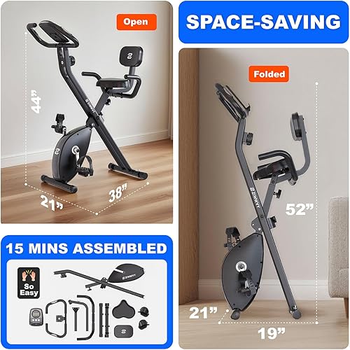 Miniatura 4 de Foldable Exercise Bike, Stable & Sturdy Stationary Bike for Home, 3-in-1 Upright and Recumbent Workout Bike, Comfortable Seat & Backrest, Easy