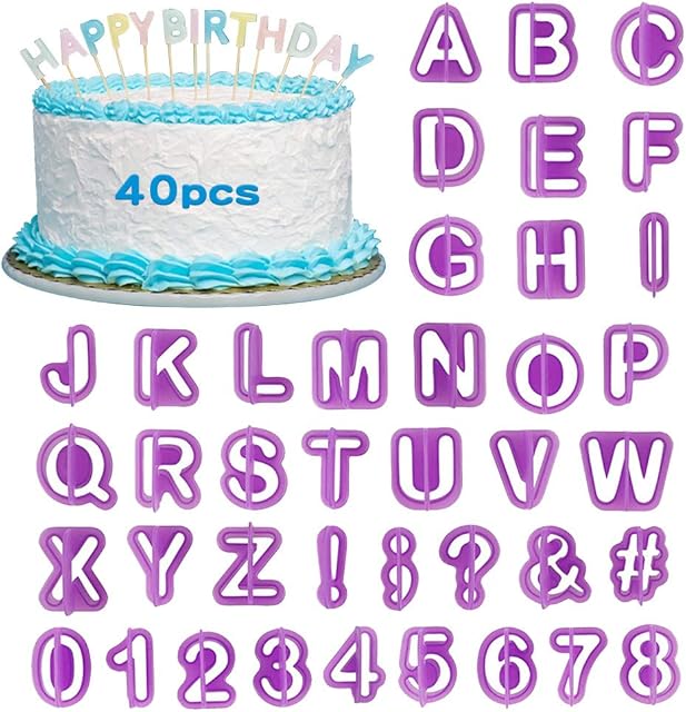 40 Pcs Alphabet Cookie Cutters Set, XCOZU Plastic Letter Cutters Icing Cutters Cake Decorating, Fondant Letter Cutters Number Cutters for Sugarcraft Biscuit Pastry Plunger Baking Mould Tools