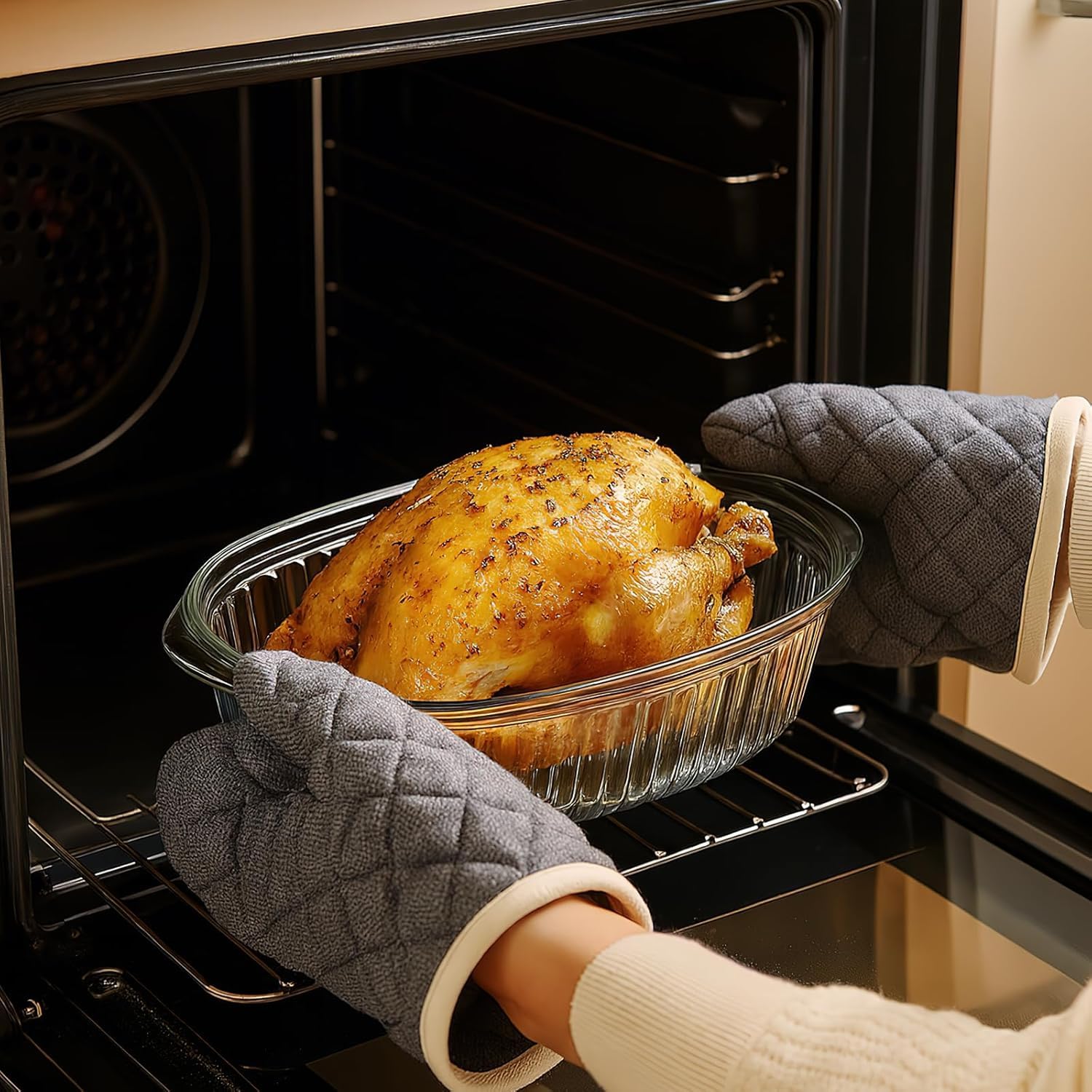 Set di 2 pirofile in vetro con coperchio per forno, 1,9 l e 3 l – Pirofila ovale scanalata in vetro per cuocere lasagne, casseruole, avanzi, cucina e cucina