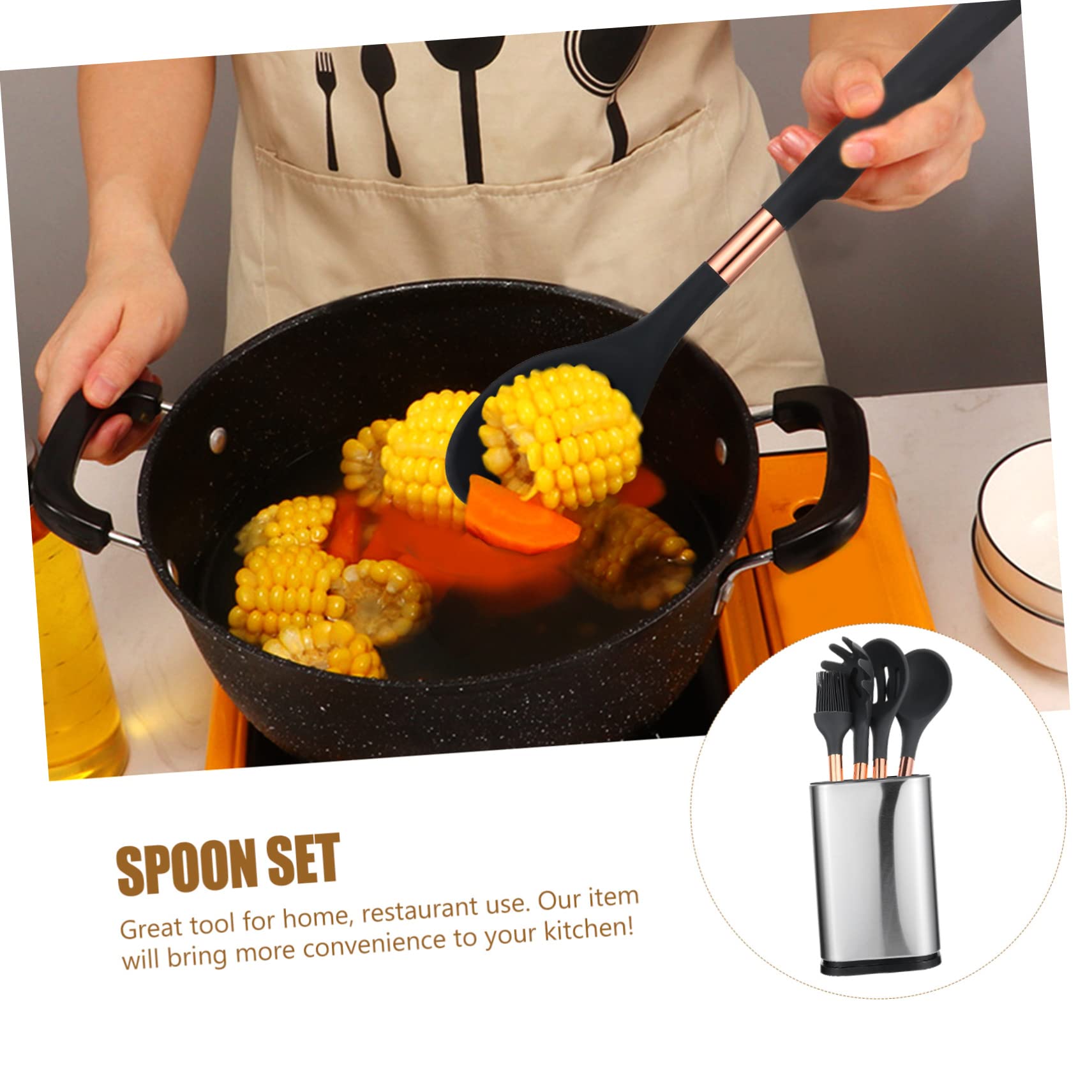 IMIKEYA Ensemble D'ustensiles Cuisine en Silicone 5 Pièces, Cuillères et Spatules Pratiques Antiadhésives Cuisine et Restaurant, Matériau Silicone Solide