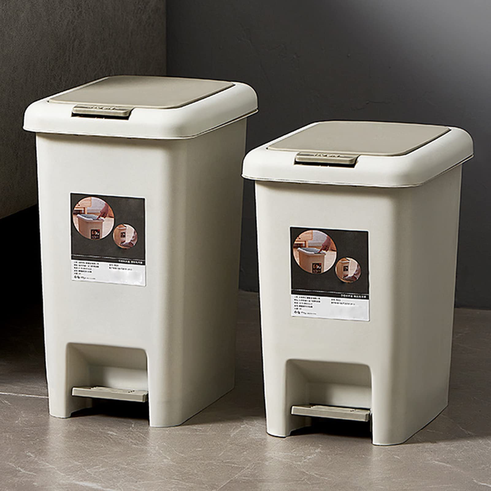 Qiccijoo 2Pack Trash Can With Lid,20L+15L Bedroom Trash Can Set,Kitchen Trash Can with Step On Foot Pedal,Plastic Garbage Can with Press Type Lid,Trash Bin Set for Home/Office/Rv/Bedroom(Grey)
