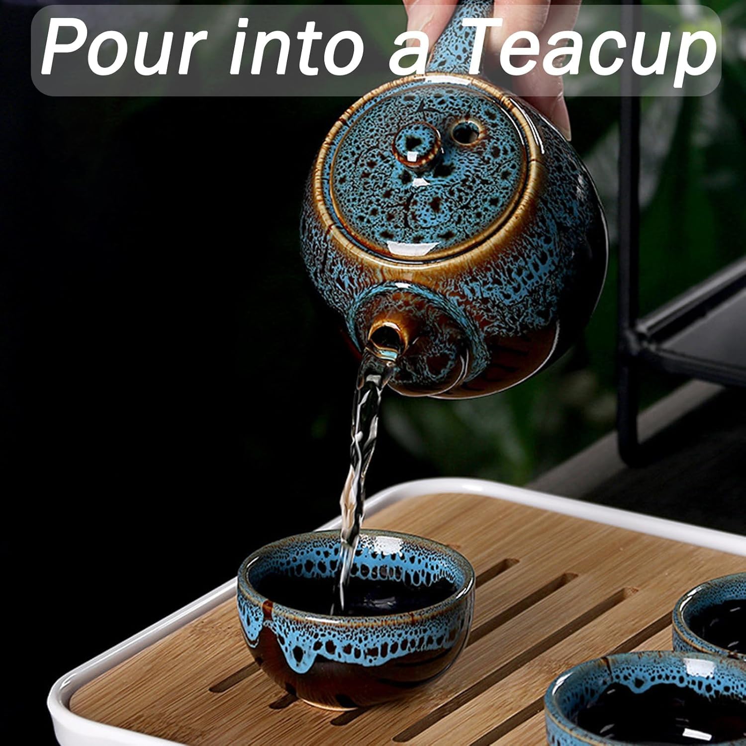 Porzellan Chinesisches Kongfu Tee Set, Tragbares Porzellan Reise Teeservice mit Teetasse, Teekanne, Teematte Bambus Tablett, Teeklammer, Geschirrtuch und Tragetasche Geeignet für Reisen