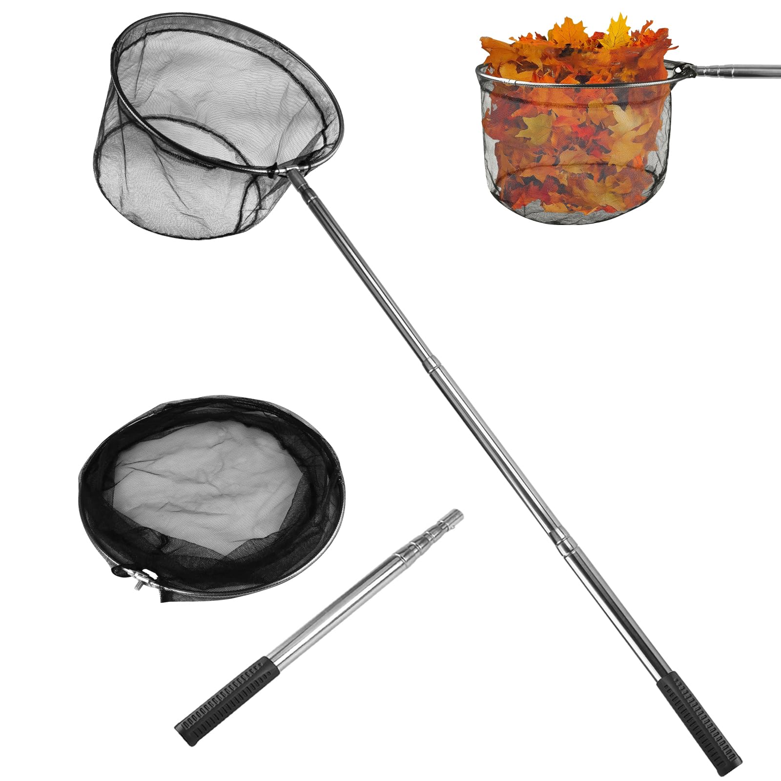 wiipara Teichkescher 155cm, Teich Kescher mit Teleskopstange, Stabil und Klappbar, Aluminium Aquarium Poolkescher für Algen, Schwimmbad, Gartenteich Reinigung, Pool Zubehör