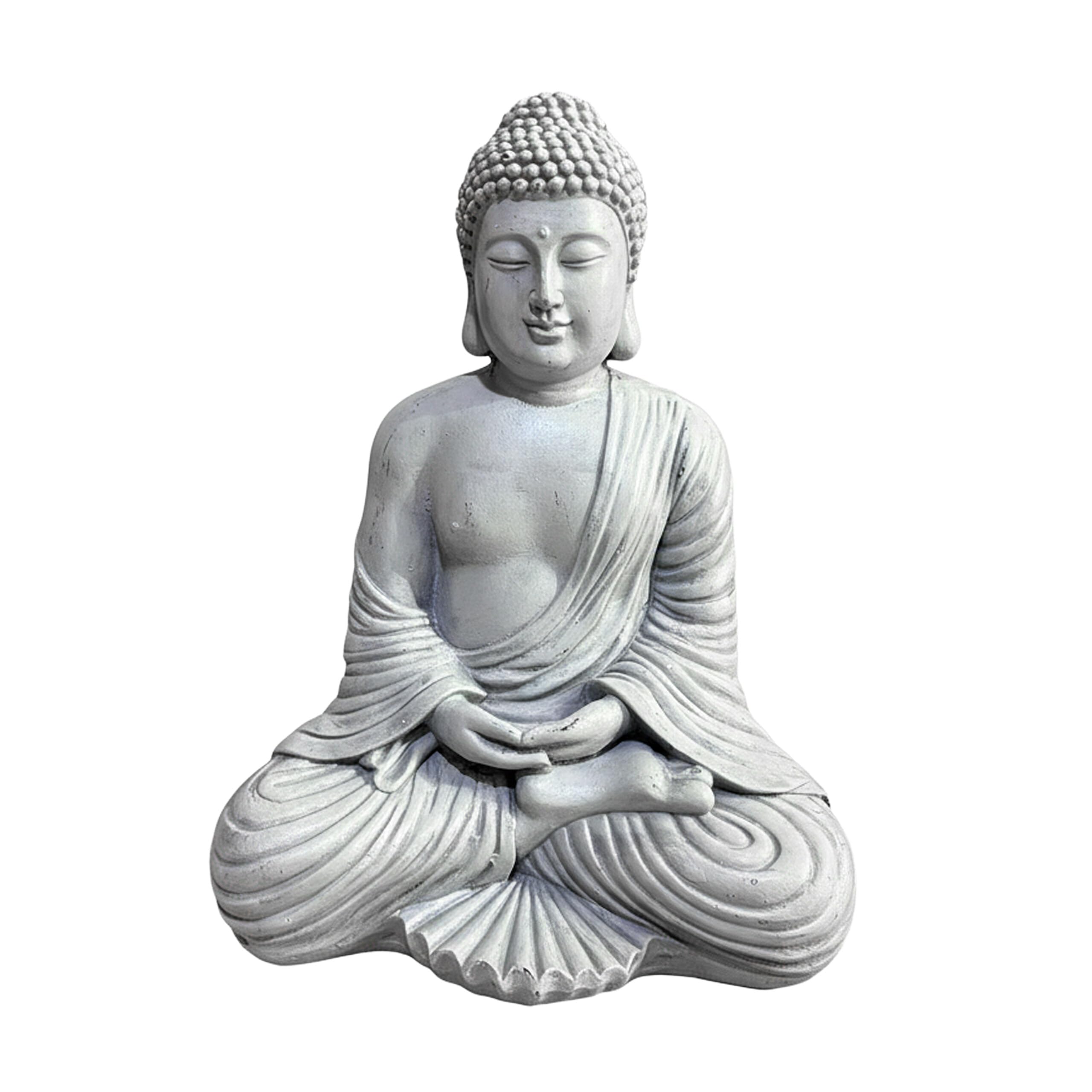 Relaxdays Light Grey Buddha Figure Seated 42 Cm Garden & Living Room Ornament Weatherproof Frost-Resistant