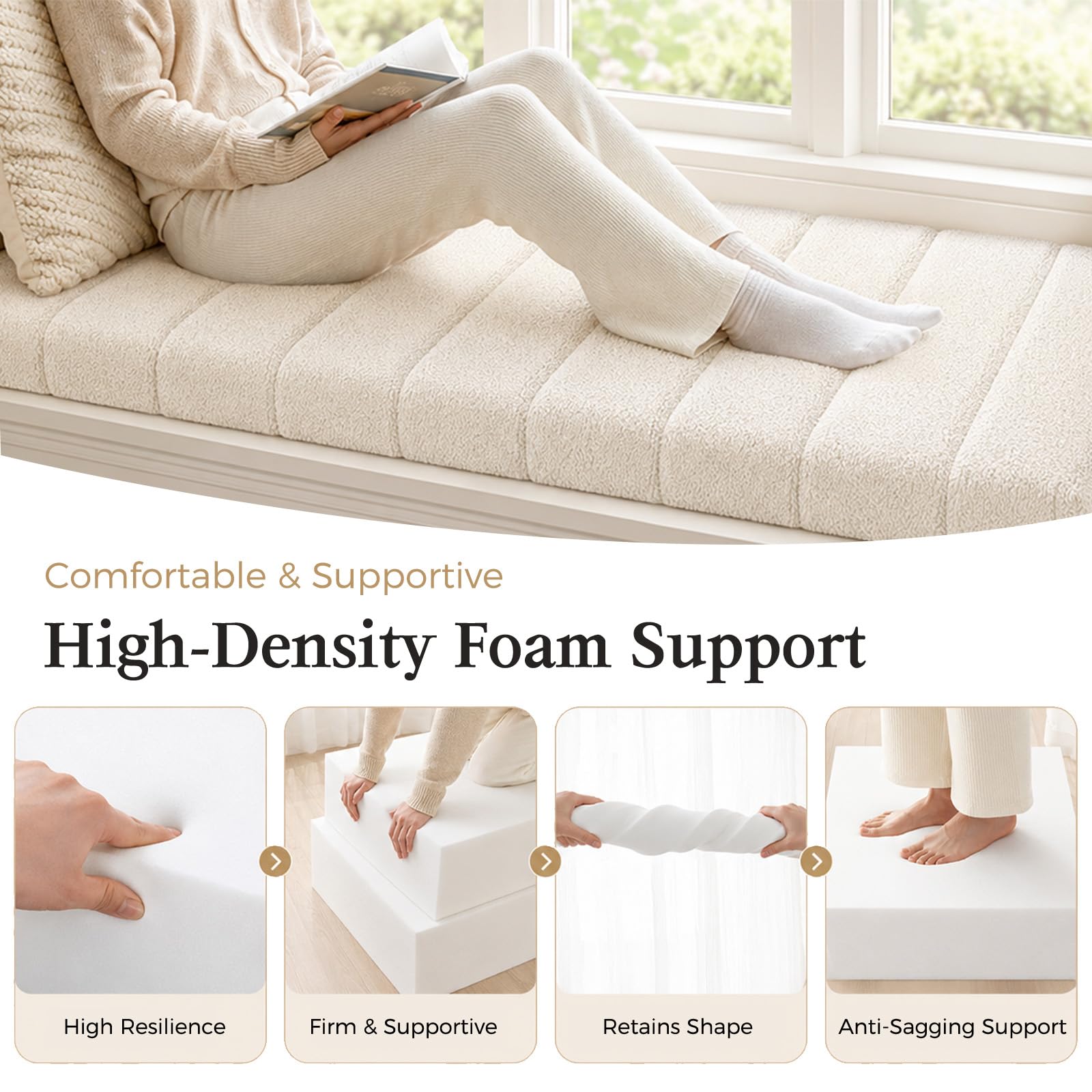RZYW Coussin de Banc 100x40 120x40 120x45 150x40, 5,5 cm Épais, Lavable Déhoussable Antidérapant, Coussin pour Banc Intérieur Extérieur, Salon Jardin Banquette Balancelle 3 Places,Dark Green,40X120CM