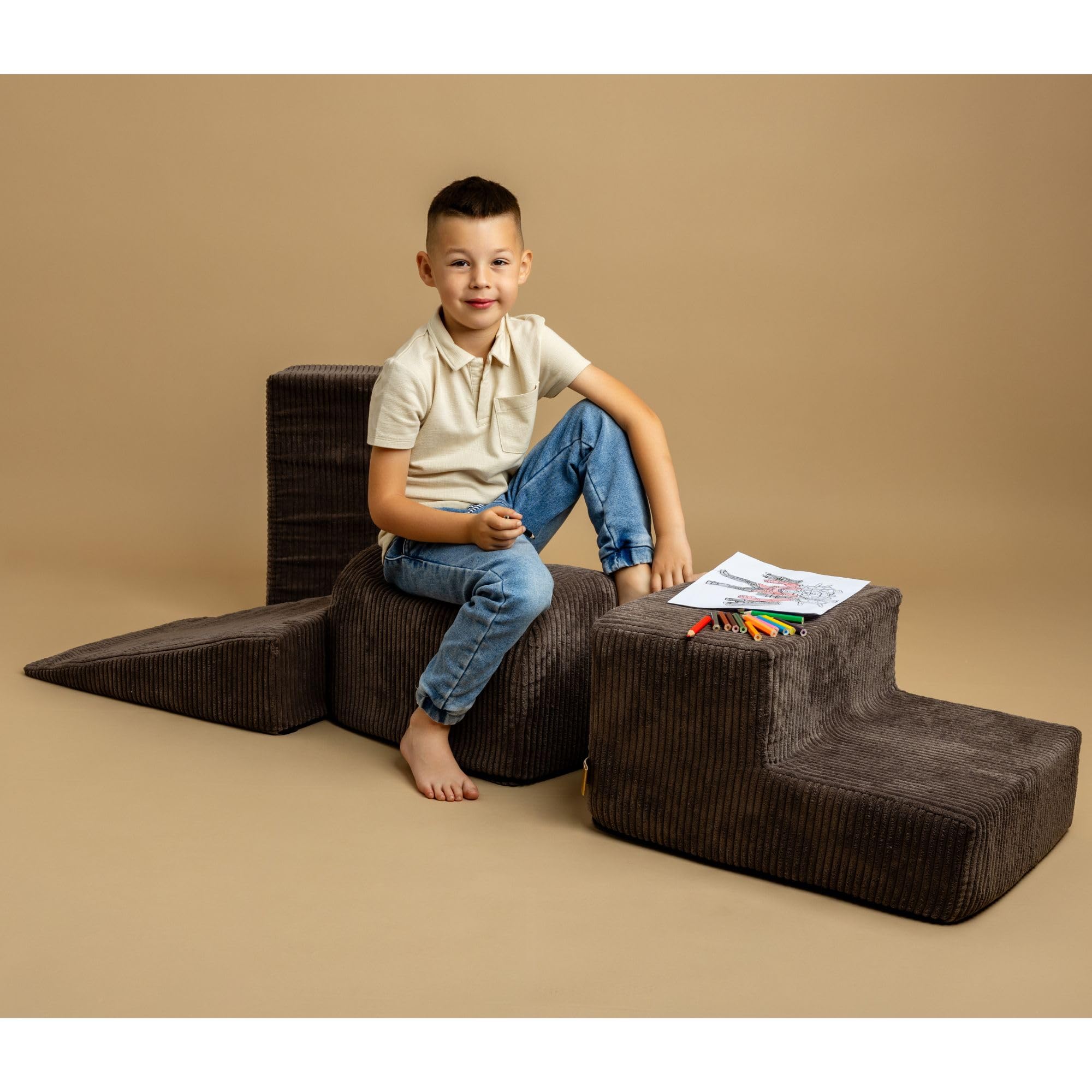 MEOWBABY Blocs de construction en mousse pour enfants - Blocs de construction souples XXL - Pour l'escalade de bébé en intérieur - XXL - Briques en mousse, velours côtelé - Écru