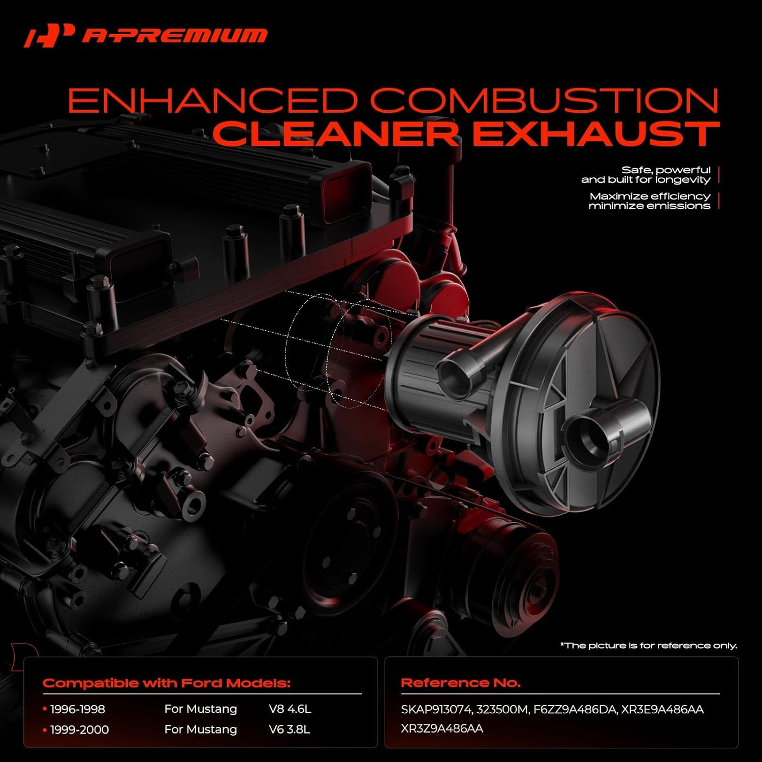 A-Premium Secondary Air Injection Smog Pump Compatible with 1996 1997 1998 1999 2000 Ford Mustang