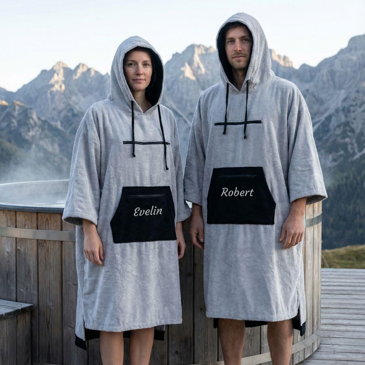 FOTOFOL personalisiert Badeponcho Unisex – Kapuzen-Bademantel für Damen & Herren, Tuch für Erwachsene - Unisex Bademantel - Badetuch