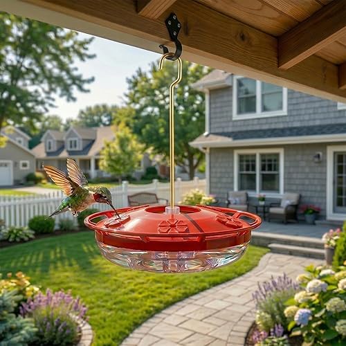 Miniatura 8 de eWonLife Paquete de 2 comederos para colibríes para exteriores, platillo a prueba de fugas de 16 onzas con foso de hormigas integrado, 5 puertos